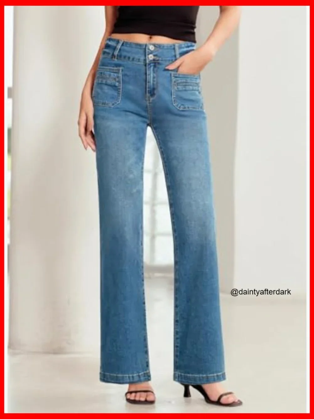 High Waisted Tummy Control Wide Leg Jeans Stretchy Cotton Blend - Picture 5 of 7